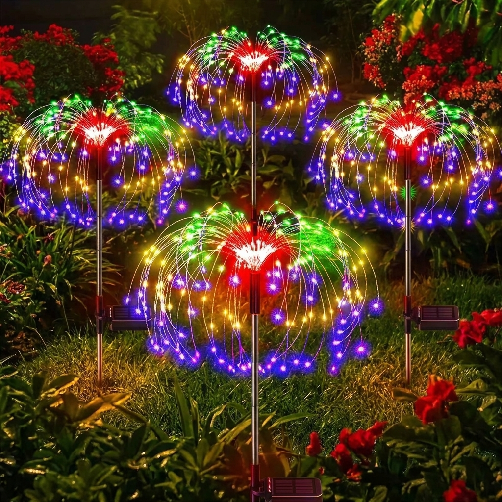 Firework lights outdoor garden decoration lit up at night