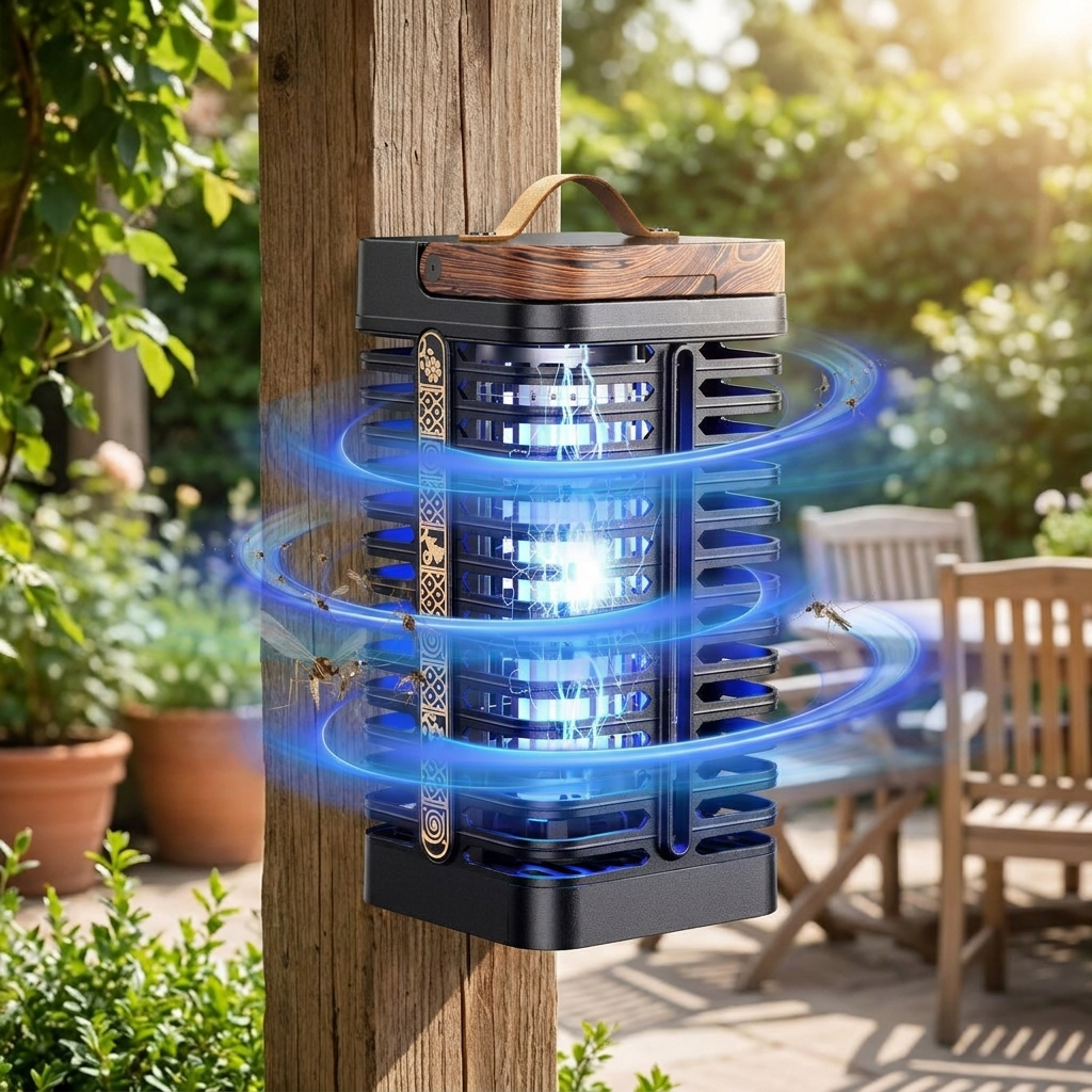Bug zapper hanging on an outdoor patio