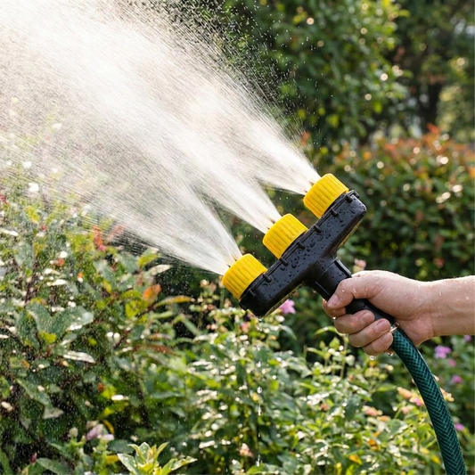 Garden atomizer nozzle hose attachment watering a garden