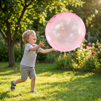 Child playing with a magic bubble ball outdoors in a yard