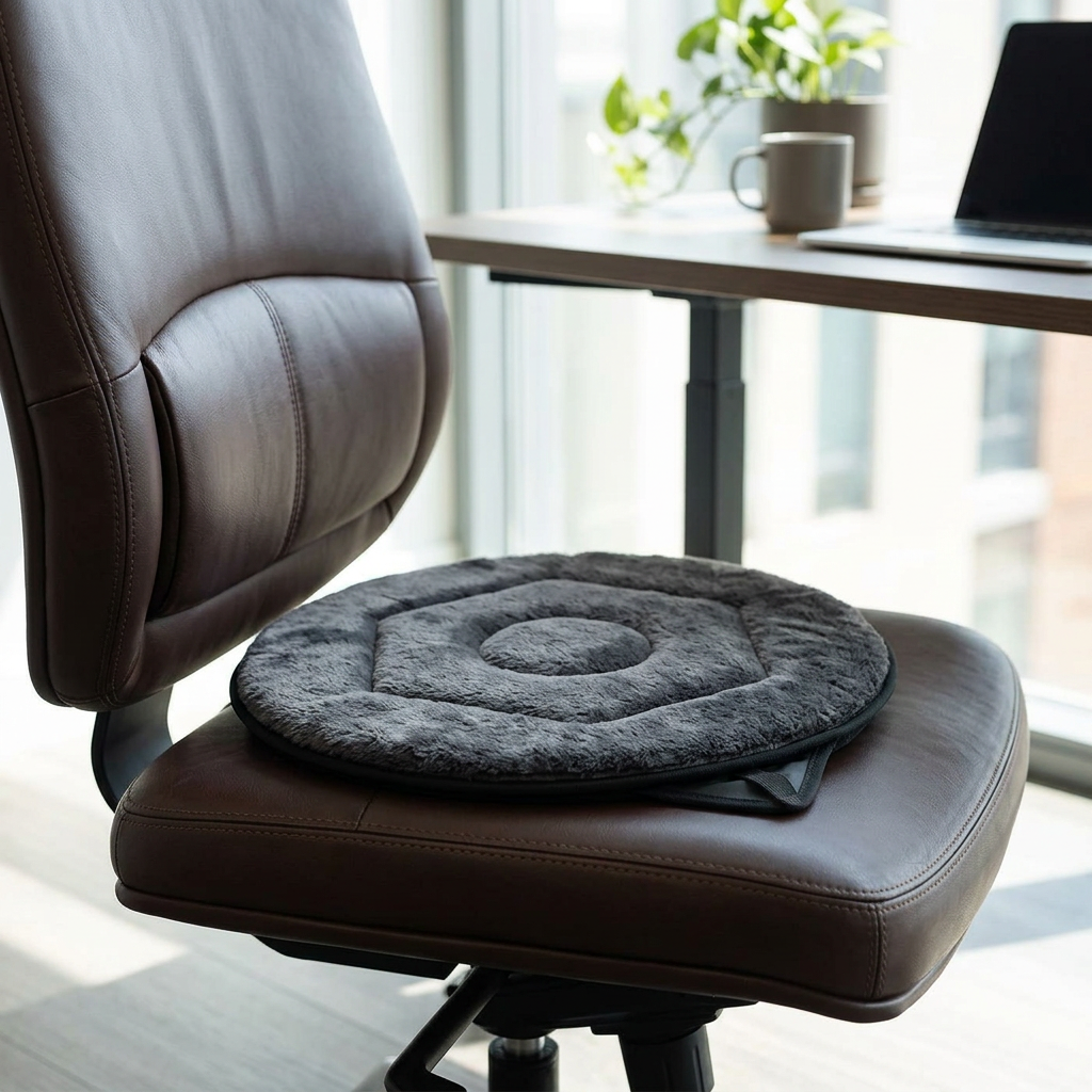Rotating seat cushion placed on an office seat