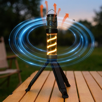 Rechargeable outdoor mosquito repellent lamp placed on an outdoor table at dusk