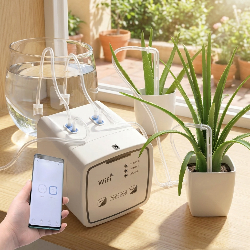 Smart waterer connected to potted plants