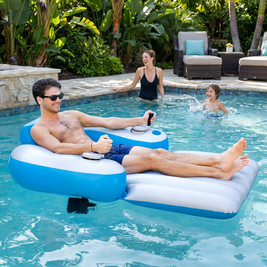 Splash pool runner lounger in a backyard pool