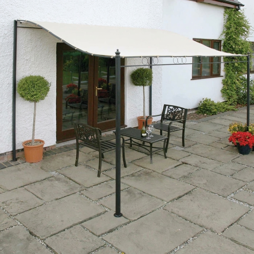Patio awning canopy installed over a backyard patio