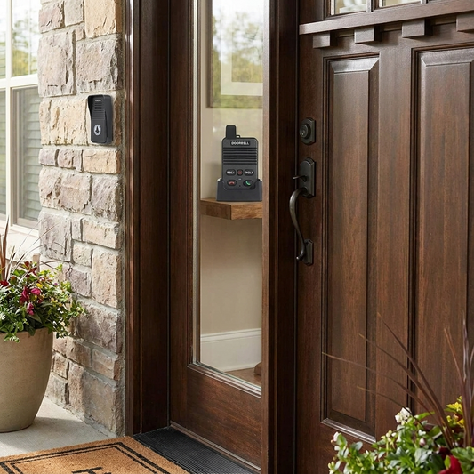 Intercom doorbell mounted beside a home front door