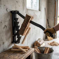 Firewood kindling splitter mounted on a garage wall