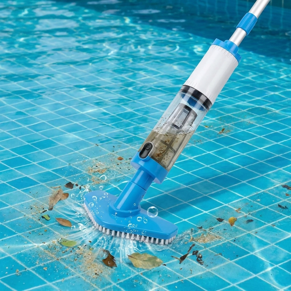 Cordless pool cleaner cleaning a swimming pool