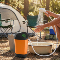 Portable camping shower used at an outdoor campsite