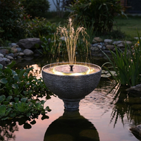 Solar LED fountain glowing in a garden pond
